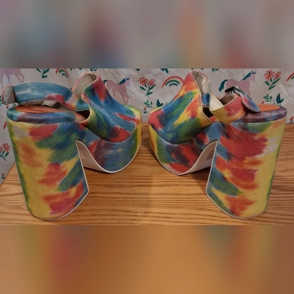 EUC RARE Y2K Jeffrey Campbell Mattix TyeDye Retro Hippie Platform Heel Shoe SZ 6